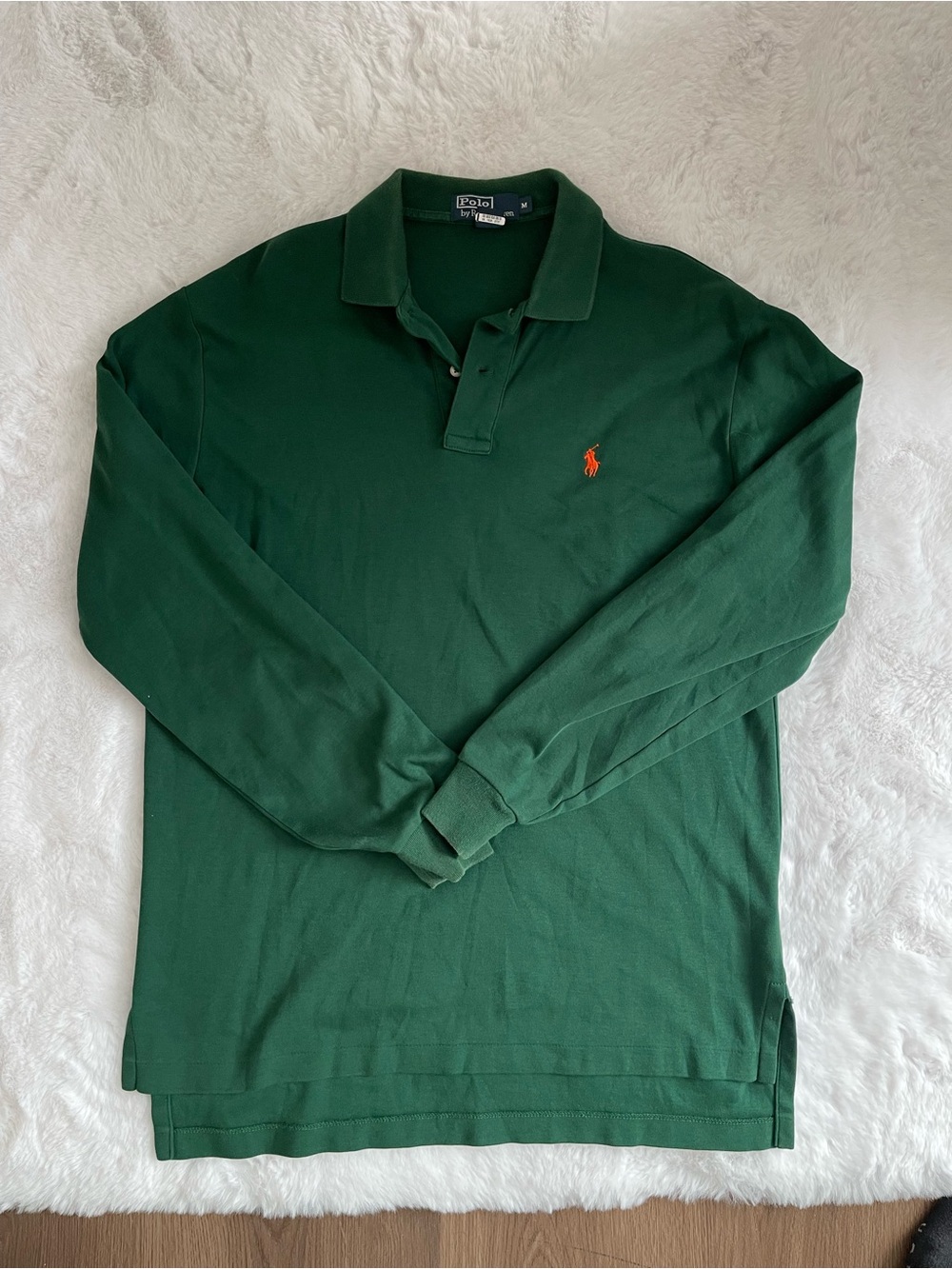 Polo by Ralph Lauren Dark Green Long-Sleeve Rugby Polo with Orange Pony
